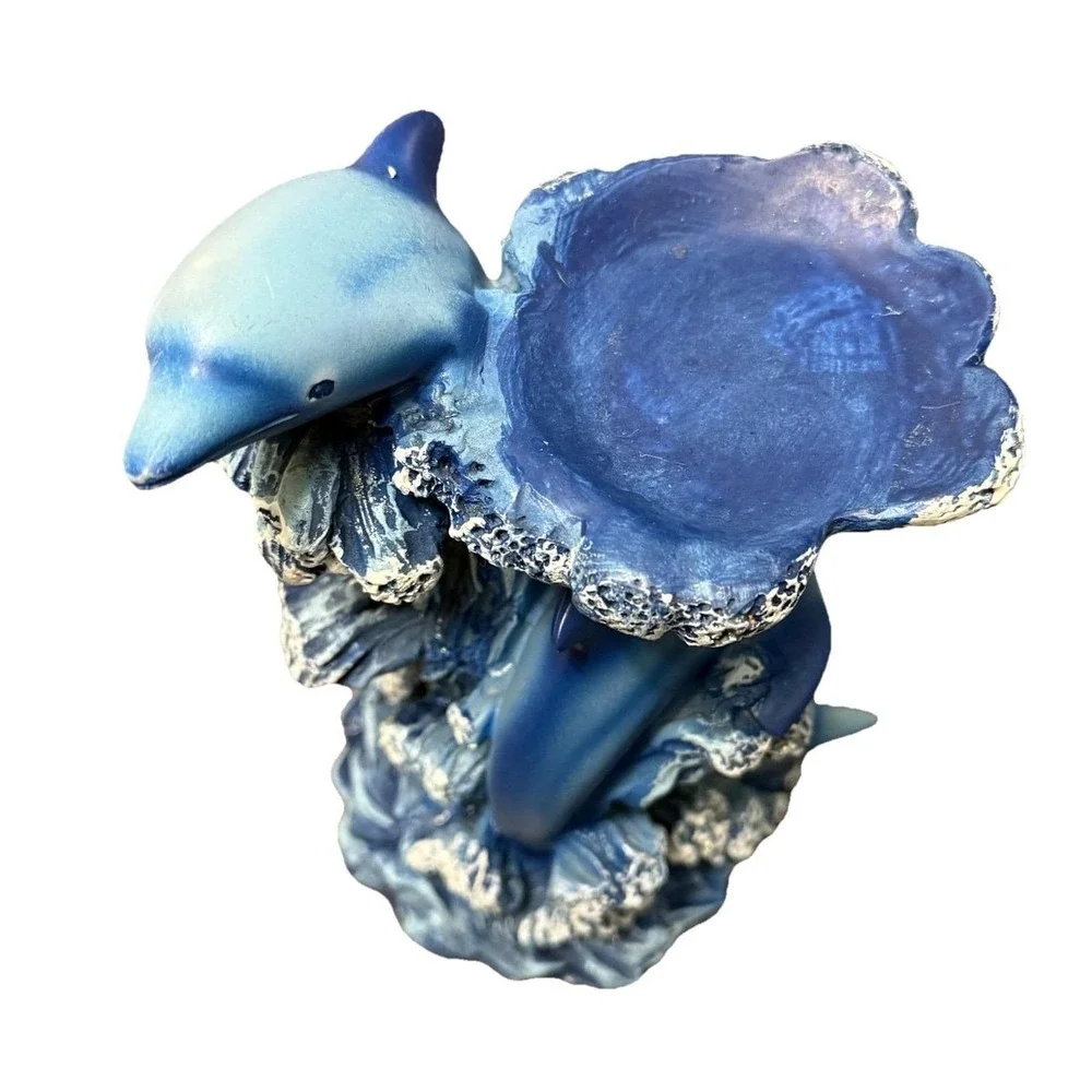 Blue Dolphin 3D Figurine Porpoise Riding the Waves 1999 Trinket Candle Holder